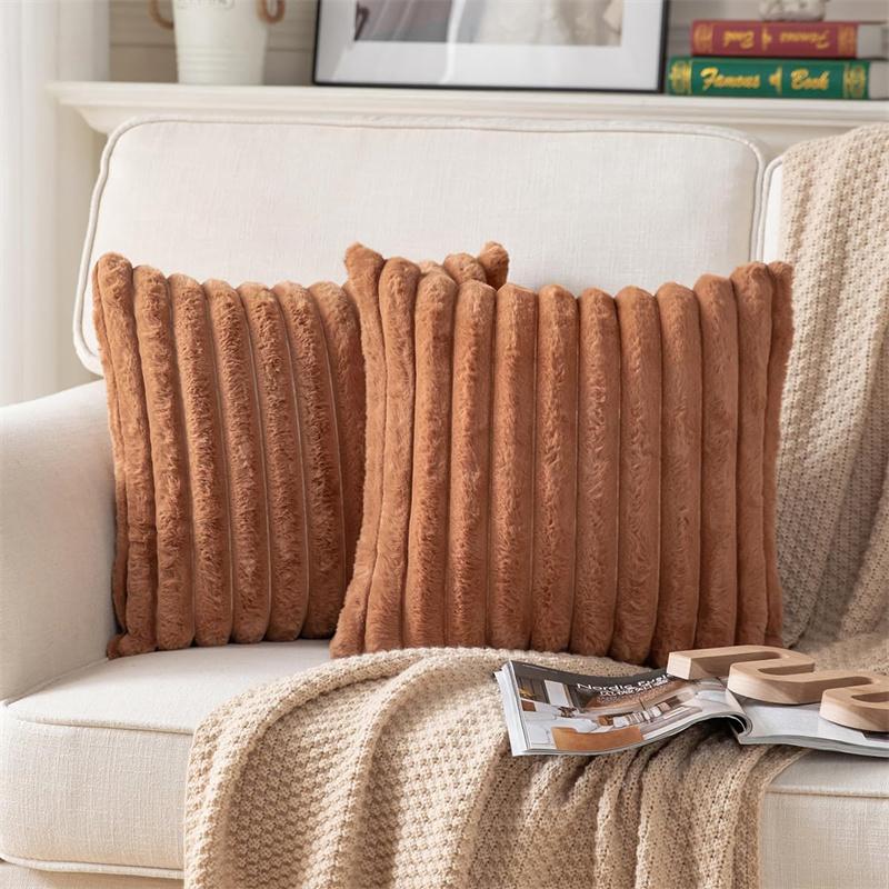 45x45cm Double-Side Faux Fur Plush Decorative Throw Pillow Covers Wide Stripe Couch Cushion Case Soft Fluffy Pillowcases JAF068