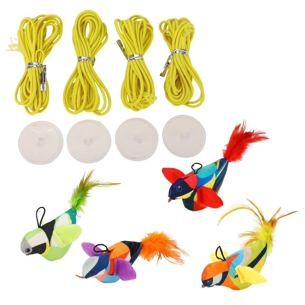 4 Stück Interaktives Hängendes Vogel Katzenspielzeug Set Zwitscherndes Geräusch Lebensecht Plüsch Katzenminze Kätzchen Jagd Übungsspielzeug für Drinnen