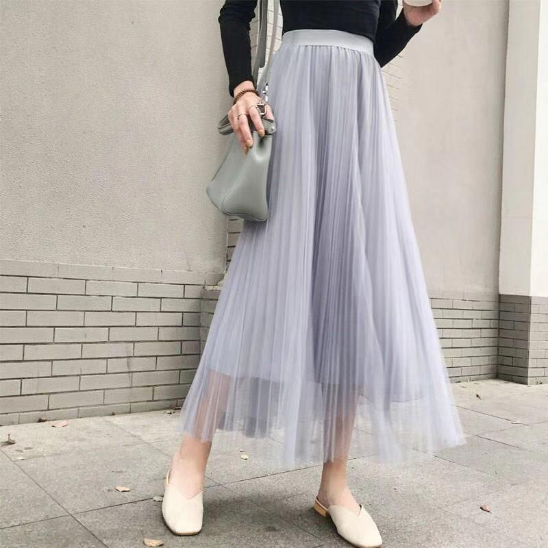2023 Spring/Summer High-Waist Mesh Pleated Midi Skirt