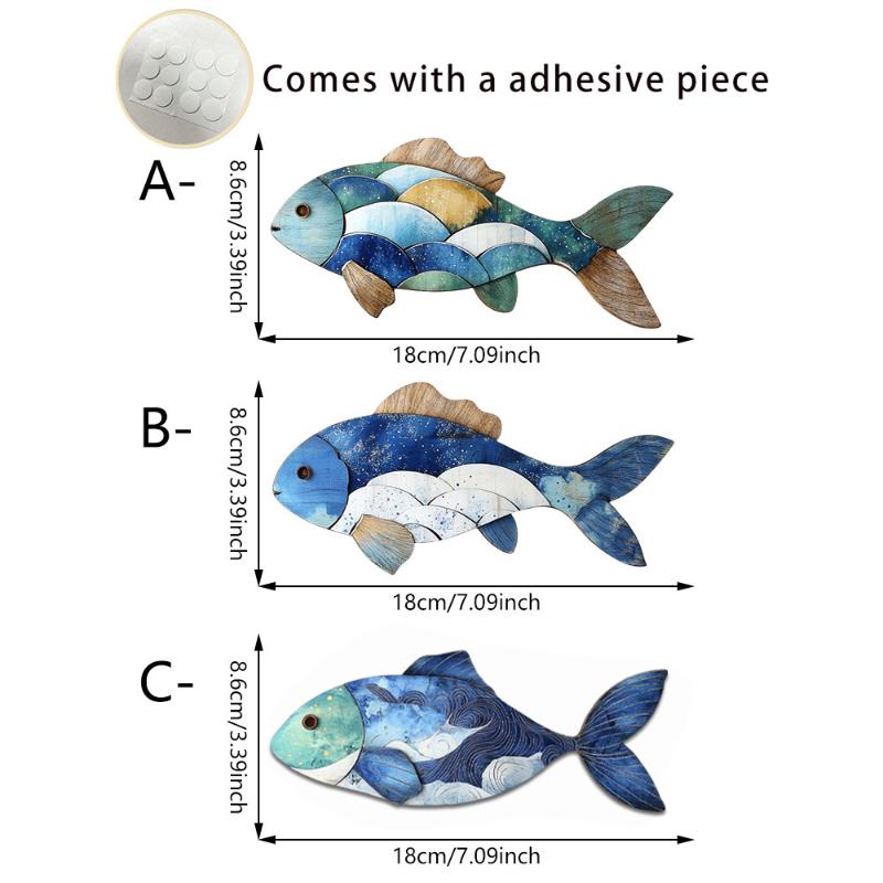 Wooden Blue Fish Wall Ornament Rustic Hand Carved Fish Signs Pendant Funny Wall Art Ocean Animal Decoration