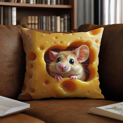 1 pieza Cojín Lindo de Ratón y Queso, Cojín Estampado de Animales Caprichoso, Regalo Festivo Ideal para Decoración del Hogar y Espacio Habitual con Temática de Otoño