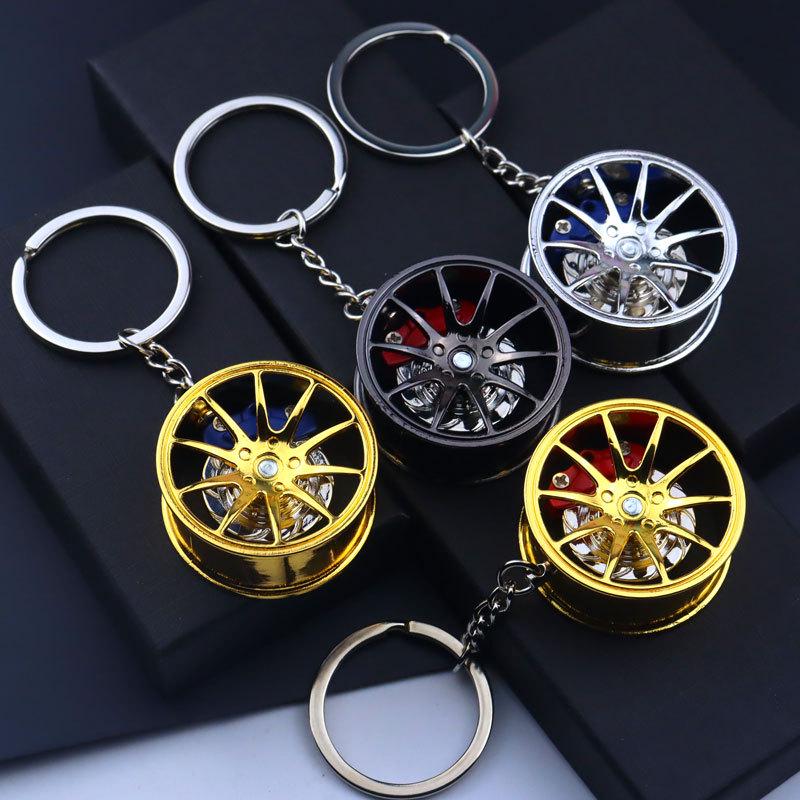 Cross-border Car Brake Keychain with Rotating Wheel & Laser Logo