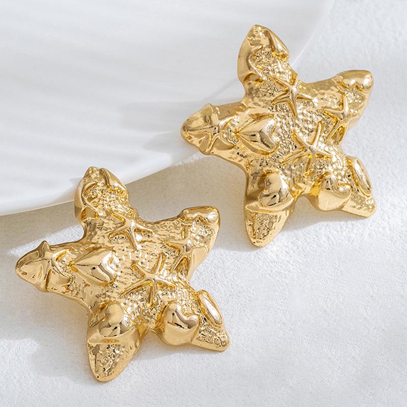 Thick Textured Metal Star Post Earrings For Women Fashion Zircon Classic Trendy New Style Punk Daily Accessories Gifts MQF168