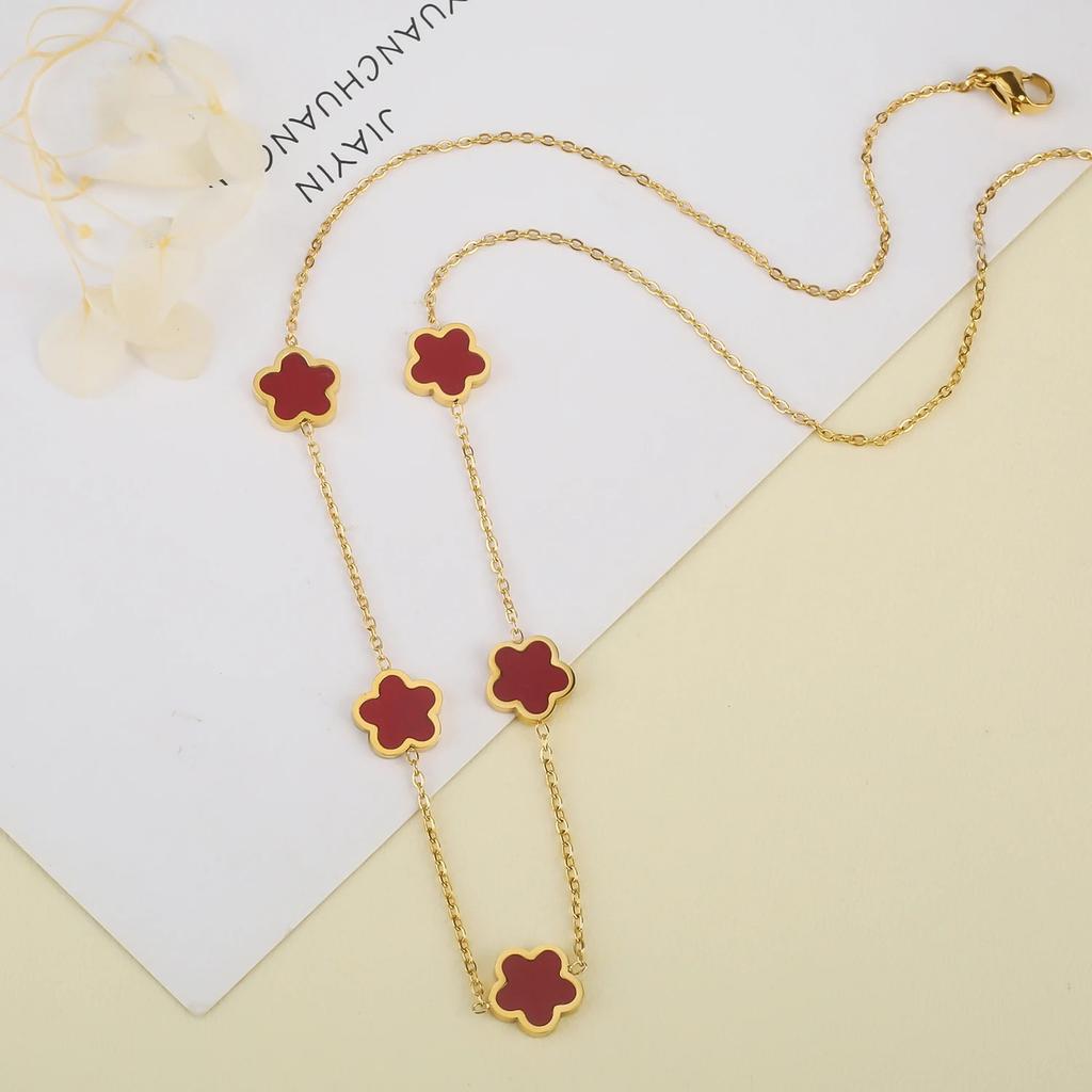 High-Quality Stainless Steel Five-Leaf Flower Set Bracelet Necklace Earrings Simple For Woman Party Birthday Zircon Gift Clover