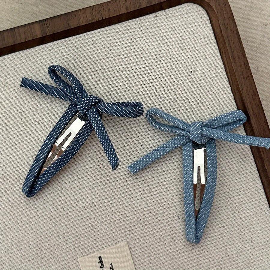 2PCS Women'S New Korean Denim Cute Bow Pop Clip Hair Clip With Sweet Bangs Hair Clip Hair Accessories