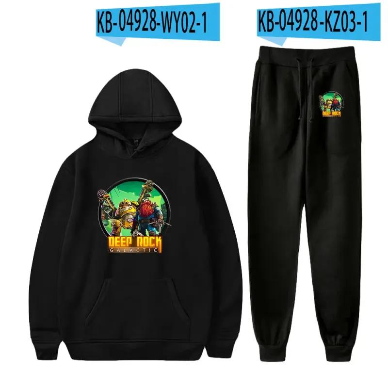 Deep Rock Galactic Casual träningsoverall 2-delads set huvtröja + byxor kostym Sportkläder Streetwear Casual joggingkläder