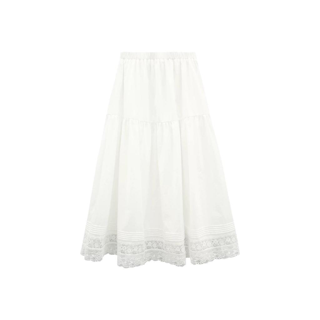Lace Trim Elegant A-Line Midi Skirt with Elastic Waist - Spring/Summer 2026