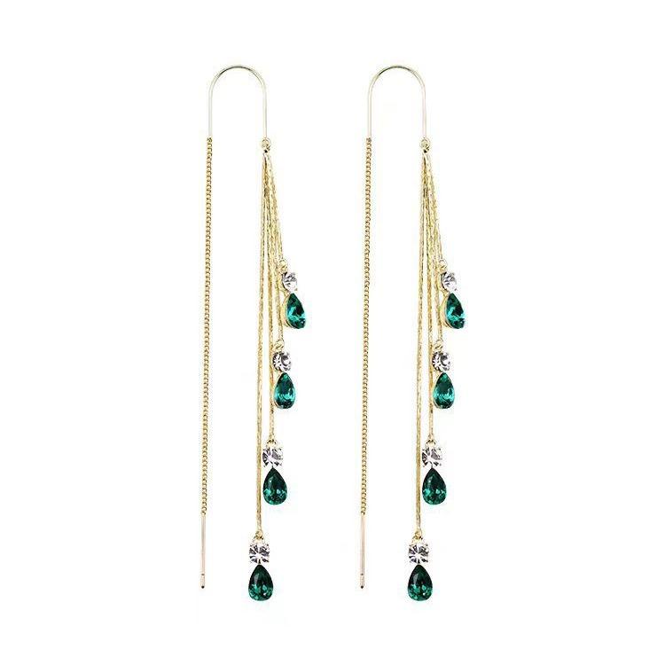 Elegant Colorful Droplet Rhinestone Dangle Earrings Tassel Design Luxury Vintage Elegant Style Alloy Jewelry Trendy Decor For Women Party Jewelry Gift