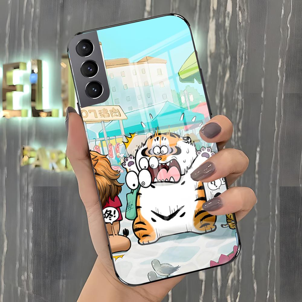 Funny Fat Tiger Phone Case For Samsung S26 S25 Plus S20 S20 Plus S22 Ultra S23 FE S21 Plus S21 Ultra Glass Cover