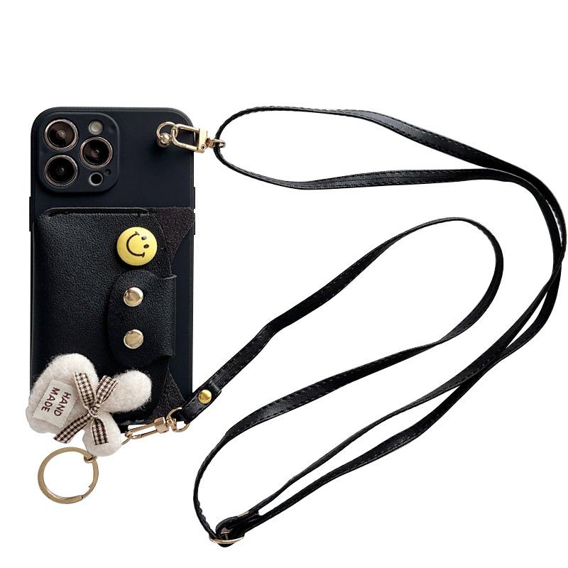 Apple 17Promax Mobile Phone Case Is Suitable For Apple 16 Messenger Rope 15 Wallet Card Bag 13 Smiley Face Silicone Fine Hole Xr.