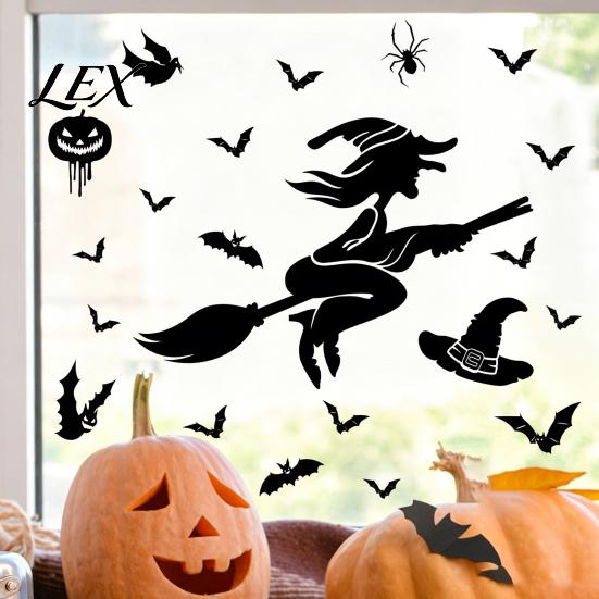 Spooky Party Decorations Halloween Static Sticker, with Witch/Ghost/Castle/Bat Horror Silhouette Patterns, Durable PVC Theme Home Decor Wall