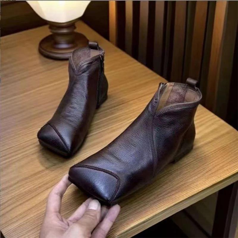 

Квадратный носок женские ботильоны на плоской подошве дизайнерская обувь женская мода 2025 года челси ботинки зимние новые кроссовки ретро женские ботинки 40