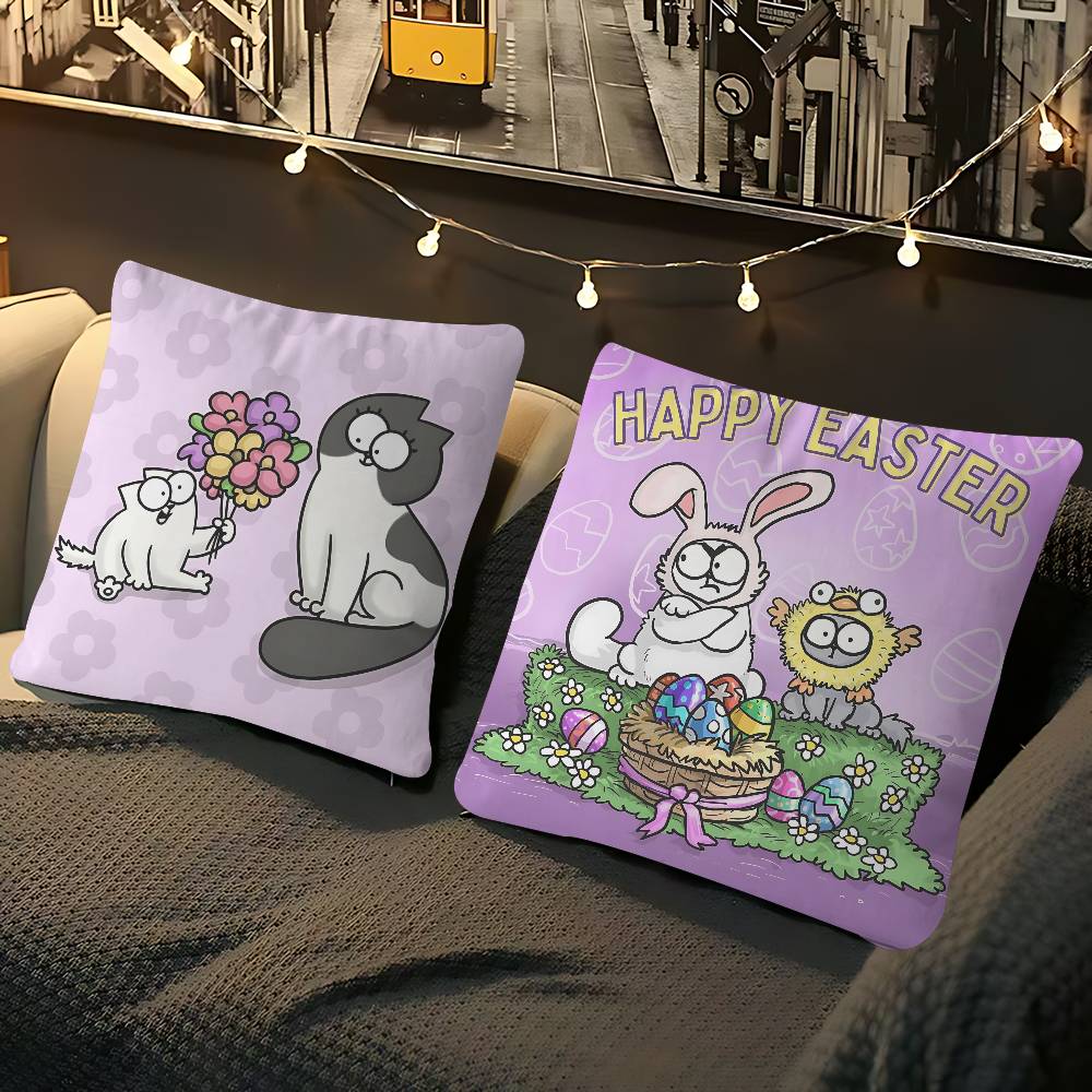 S-Simons Cartoon C-Cat Cushion Cover Inches Farmhouse Decor Home Throw Pillow Covers For Couch Decorations