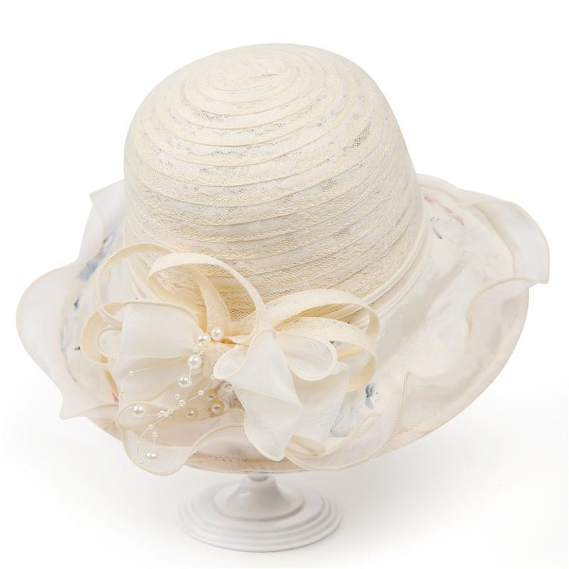 Womens Black Wide Brim Sun Hat With Floral Lace Trim UV Protection Foldable