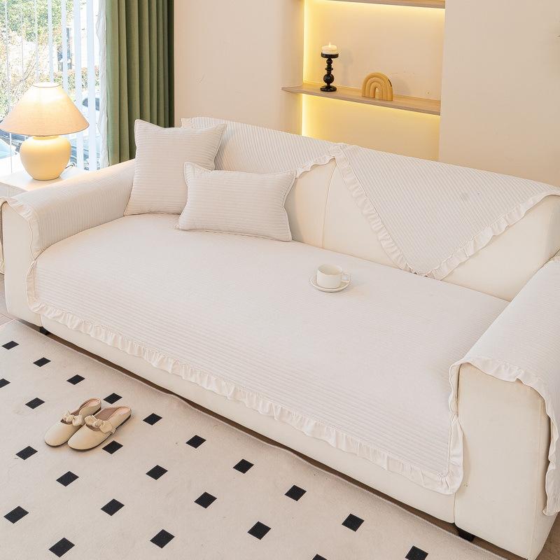 

Foreign Trade Matte Fleece Fabric Sofa Cushion Universal In All Seasons Korean Small Fresh Style Non-Slip Simple Solid Color Fungus Edge 70*70cm