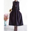 Spring New Literary Loose Cotton and Linen Printing Lapel Long-sleeved Dress Women's Waist Medium and Long