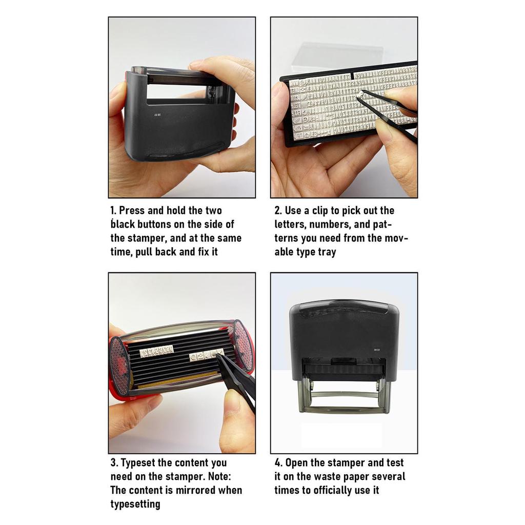 Letter Stamper Refillable Reusable 58x22MM Portable Design High Visibility Automatic Stamper with Tweezers for Office Stamping