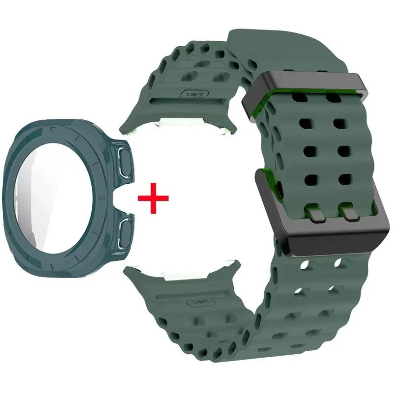 Schutzhülle aus gehärtetem Glas + Armband für Samsung Galaxy Watch Ultra 47mm Silikonarmband für Galaxy Watch Ultra 47mm Armband Schutzhülle