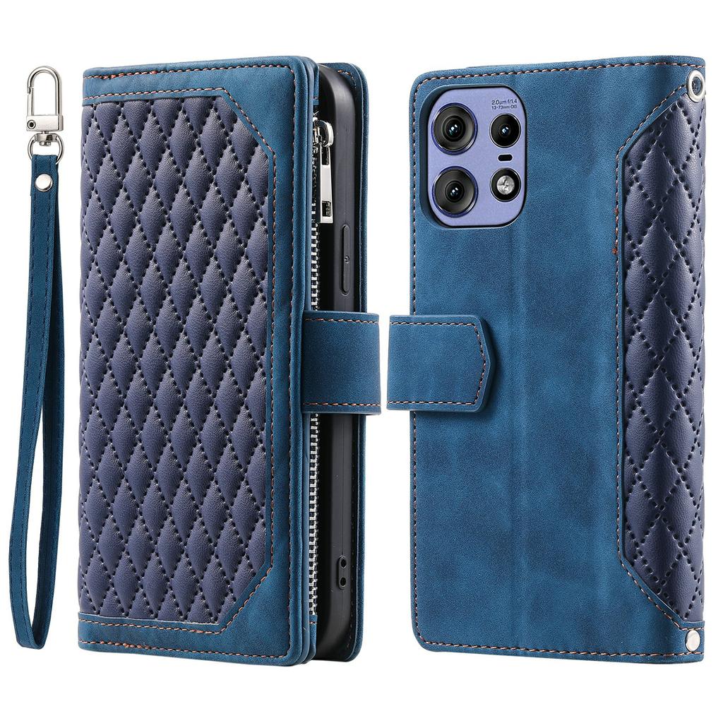 Style 005 For Motorola Edge 50 Pro 5G Case Zipper Pocket Leather Grid Phone Cover
