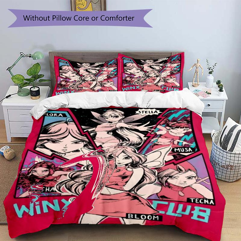 3pcs Duvet Cover Set (1*Duvet Cover + 2*Pillowcase, Without Core), Winx Club Print Bedding Set, Bedroom Decor, All‑Season, Gift