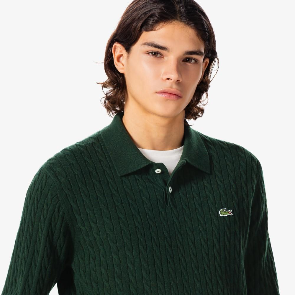 [lacoste] Men's Cable Long Sleeve Polo Sweater AH580E-55NYZP