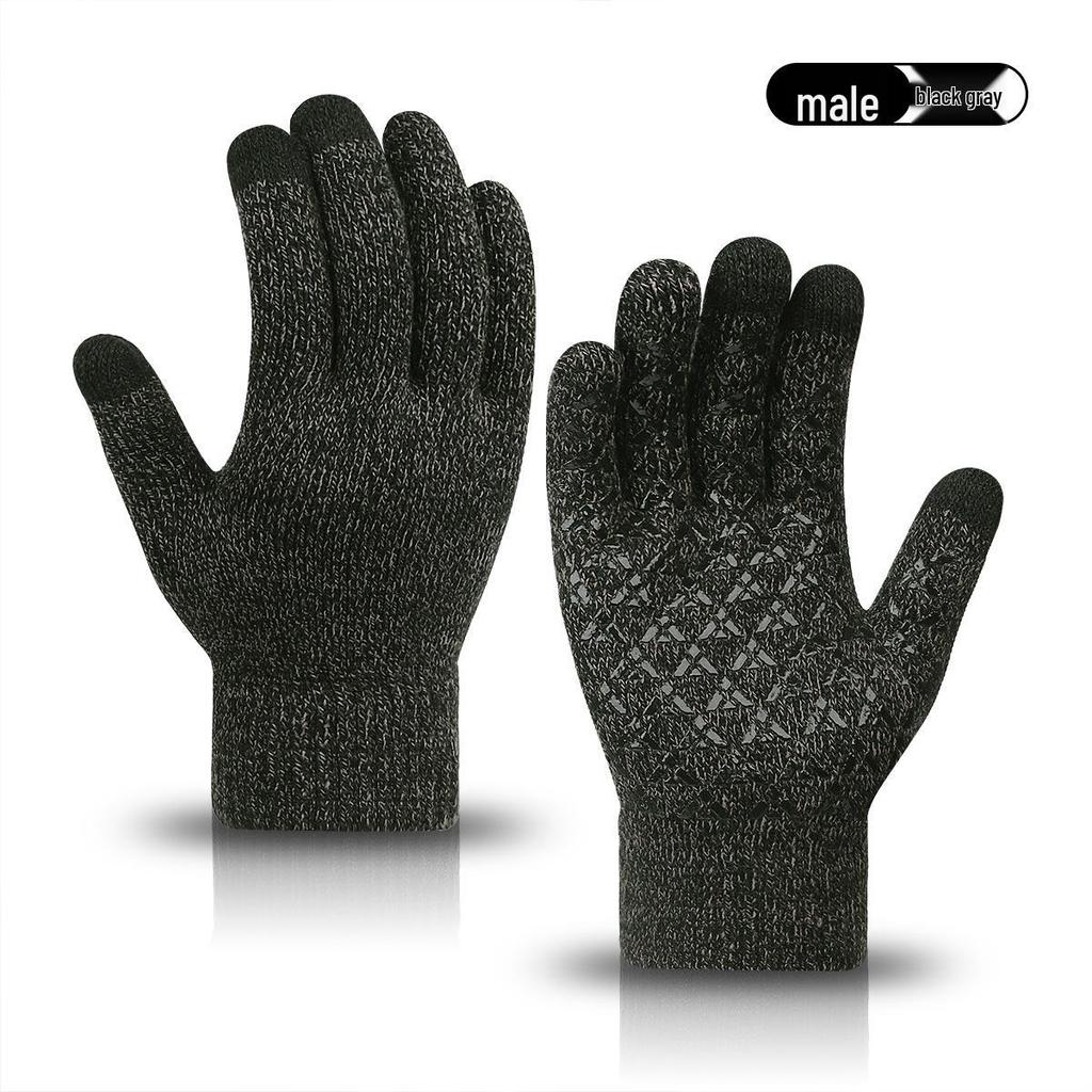 "Warm Knitted Touchscreen Gloves for Couples: Thick Non-Slip Wool, Men’s & Women’s Winter Design."
