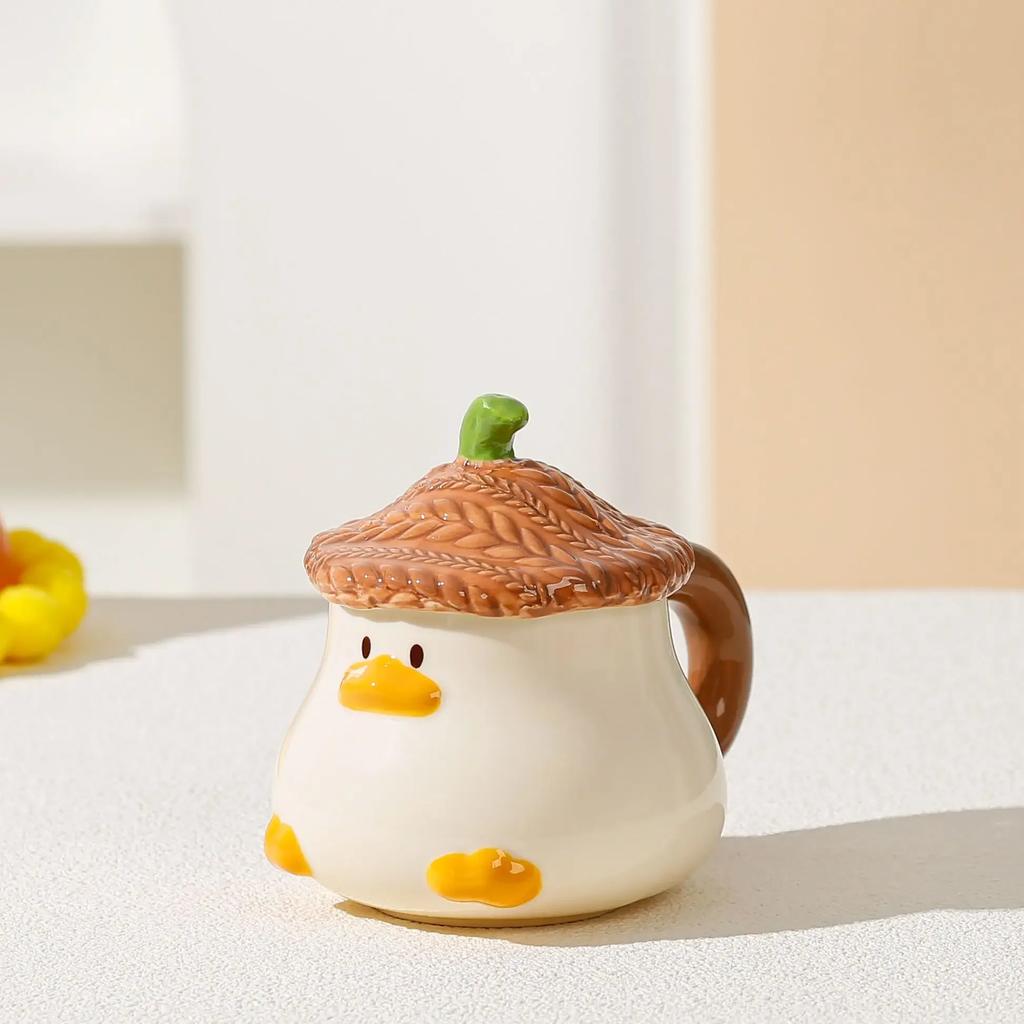 Cana din ceramică cu capac, cu capac, pentru birou și ceașcă de cafea pentru uz casnic, pere de rață, vase de băutură pentru cuplu.