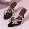 Summer new high-heeled cool slippers women's large-size stiletto one-word flower sexy pointed high-heeled women's shoes