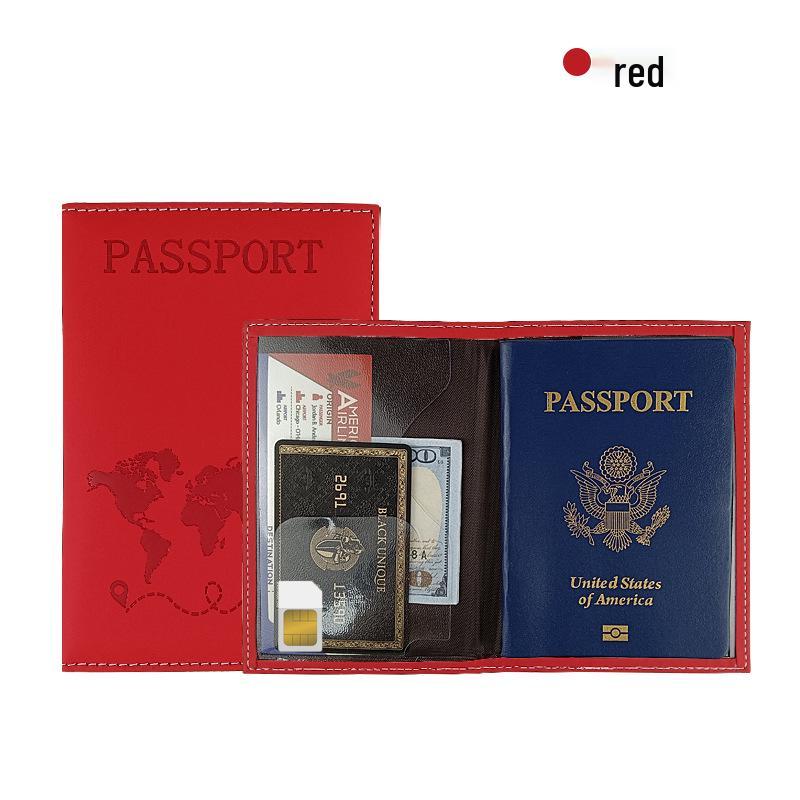 Multi-Color PU Leather Passport Holder with Map Design and Protective Stitching