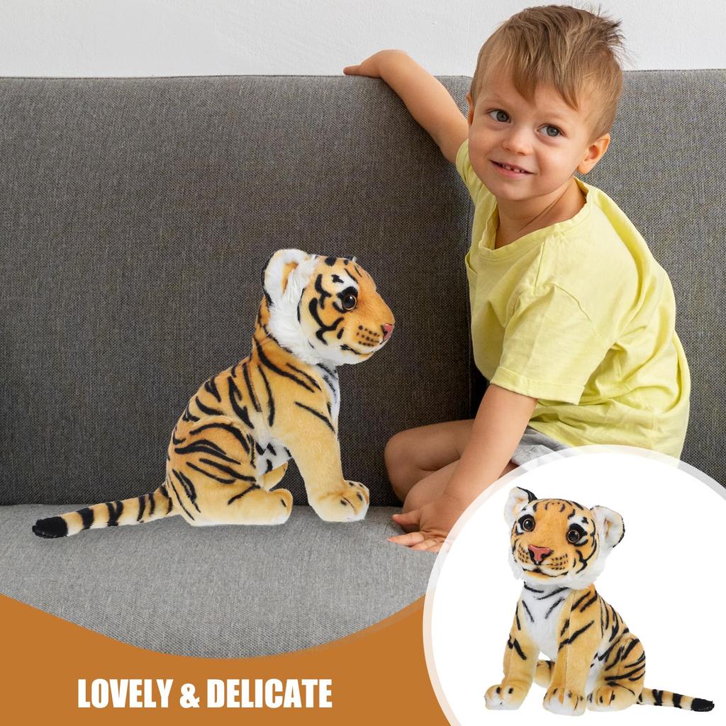 POPETPOP Tiger Plush Toy, Realistic, Year of the Tiger, 27cm, Fluffy Animal, Yellow, 27x15cm