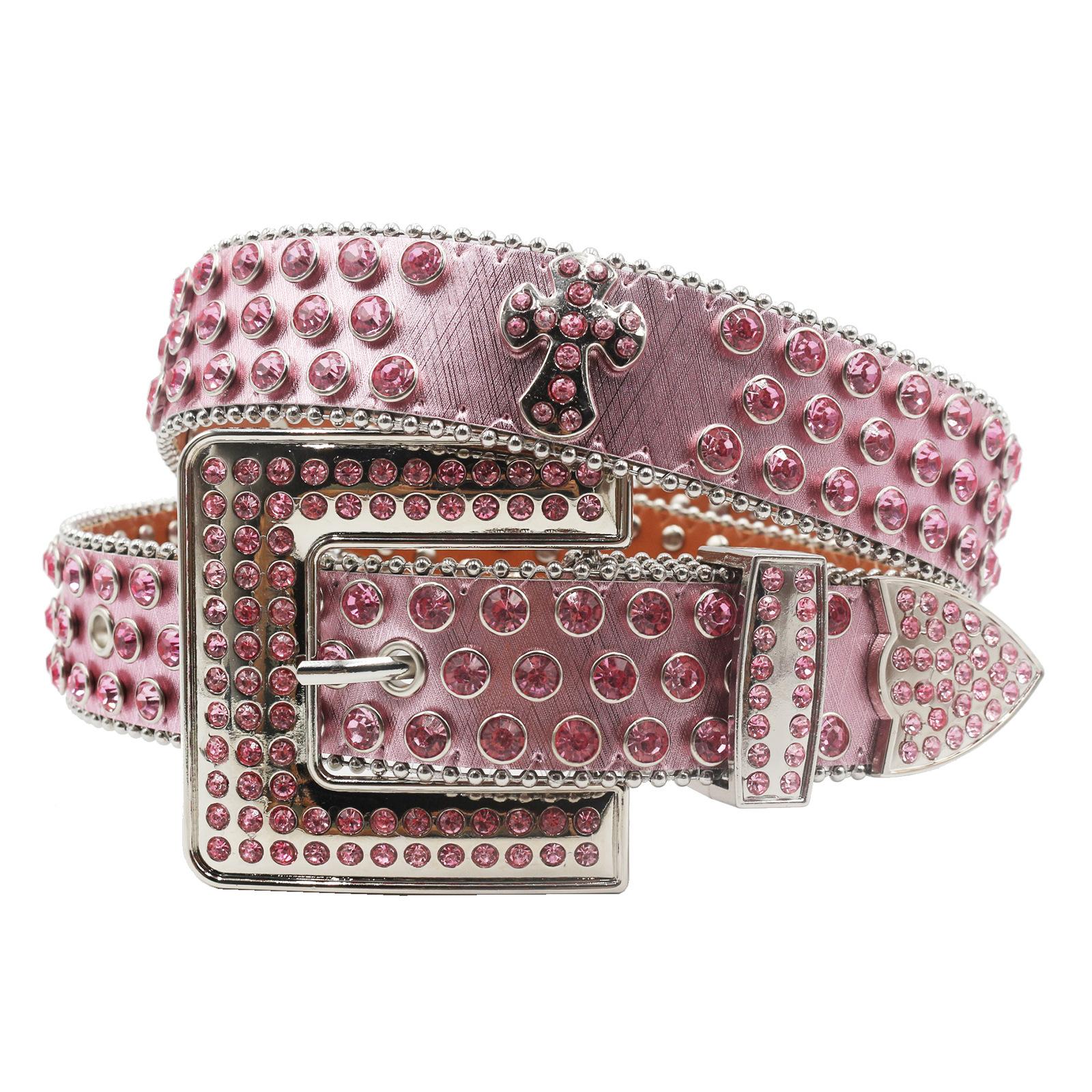 

Pink Cross Rhinestone Women s Belt Diamond-set Alloy Acrylic Punk European and American Style Belt 125cm