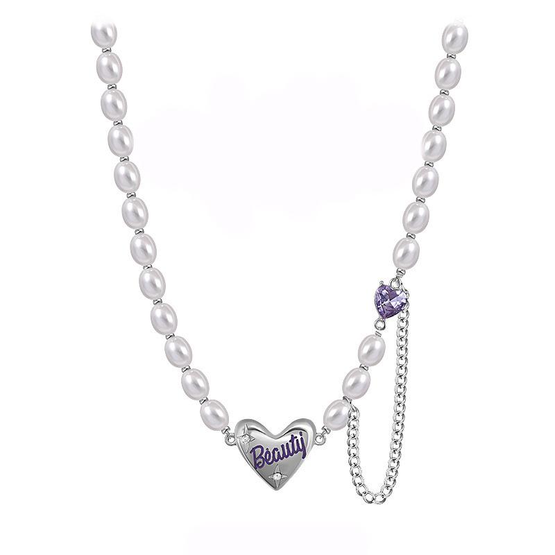 

Titanium steel necklace women s ins hip-hop cold wind collarbone chain year new trendy peach heart pearl necklace women s jewelry