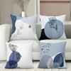 Blue and White Floral Patterned Cushion Covers Set Polyester Pillowcase, Sofa Decorative Cushion Cov Headboard Pillow