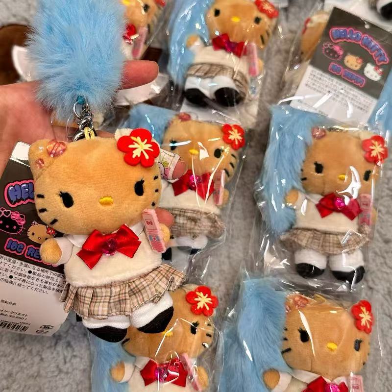 Cartoon JK Uniform Hello Kitty Gal Black Skin pink Leopard plush Doll Backpack Keychain Stuffed KT cat toys Pendant