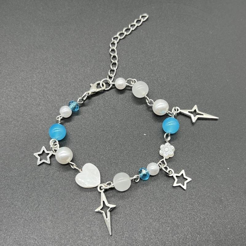 Handmade Flower Beaded Bangle Fashion Star Heart Charm Bracelets Wristband Temperament Bangle Statement Jewelry
