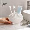 Small Item Storage Organizer Shell Shape Toothbrush Holder for Bathroom Countertop, 2 Compartments Waterproof Countertop Toothpaste Stand Desktop