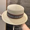 Ethnic style straw hat women's summer fashion retro travel beach seaside vacation style straw woven Panama flat hat
