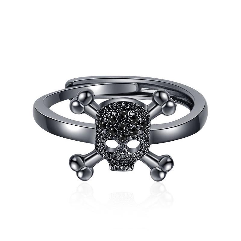 European & American Full Diamond Skull Necklace Set: Women's Halloween Retro Punk Earrings & Ring