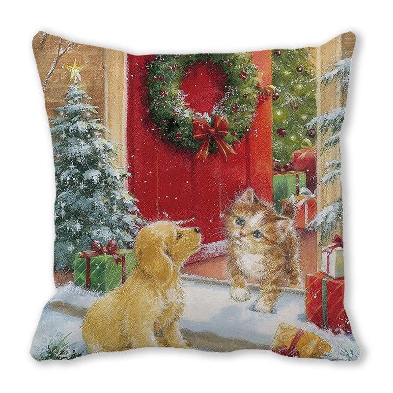 Christmas Cat Dog 2022 New Year Christmas Decoration Cushion Pillowcase  Snowman  Gift