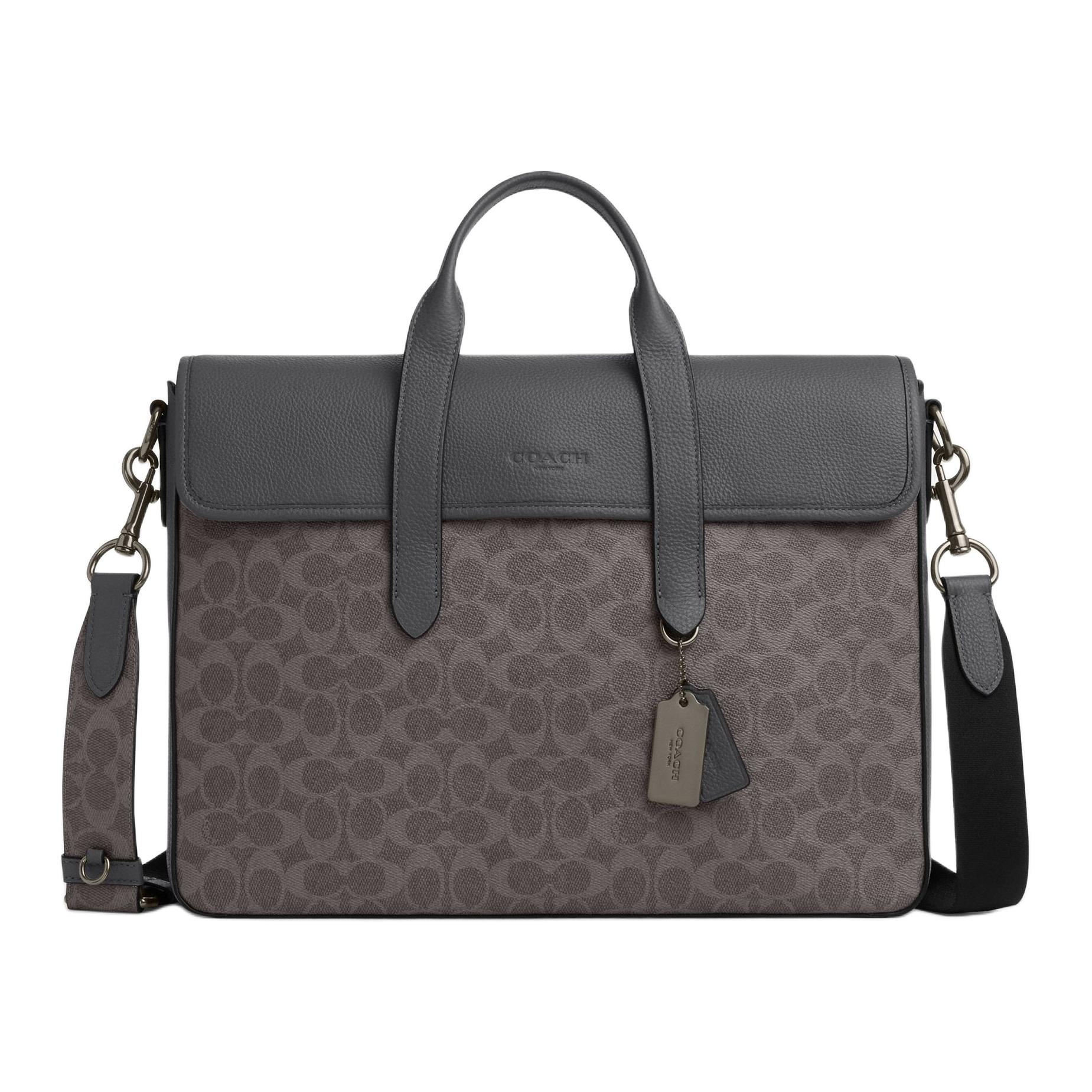 

Coach Sullivan 39 Slim Brand Print Faux Leather Shoulder Crossbody Briefcase Large Unisex Bags Gray CZ402-QBYFT Basic Set (Bag+Dust Bag)