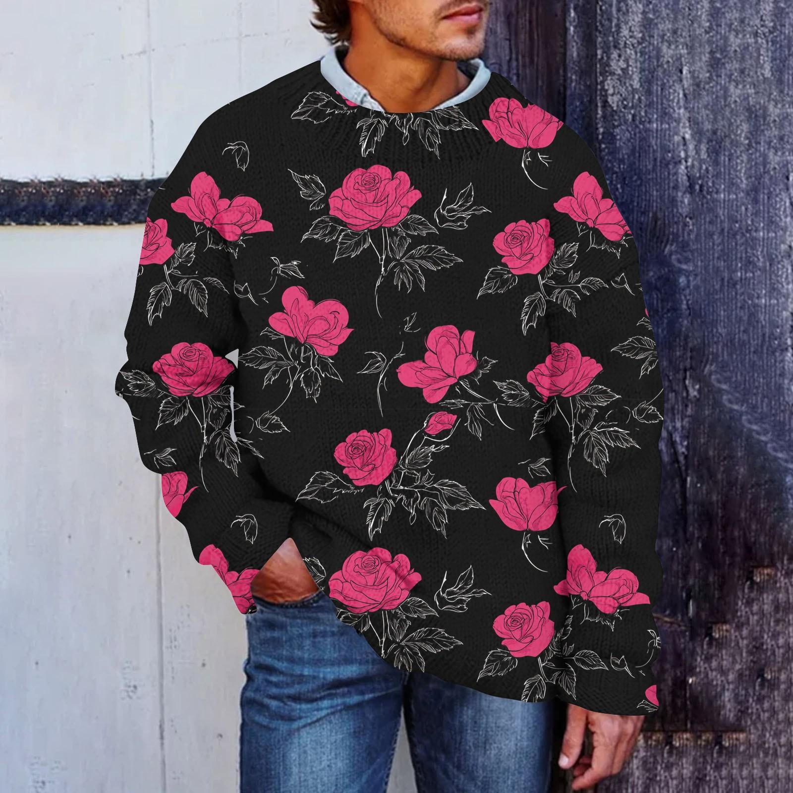 

Мужской свитер с принтом ко Дню святого Валентина, толстовка с круглым вырезом, свободный топ с длинными рукавами L чёрный