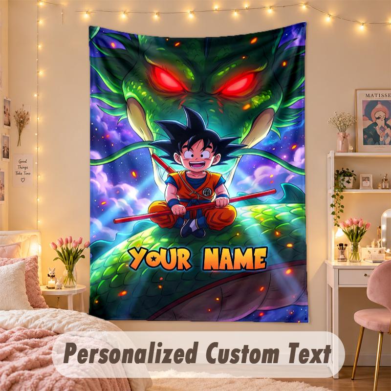 Custom Personalized Tapestry,Dragon Ball Print Custom Name Text Wall Art Hanging for Bedroom