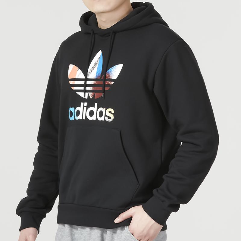 Adidas Originals Trefoil Logo Print Drawstring Hoodie Men Hoodie Black IC5731