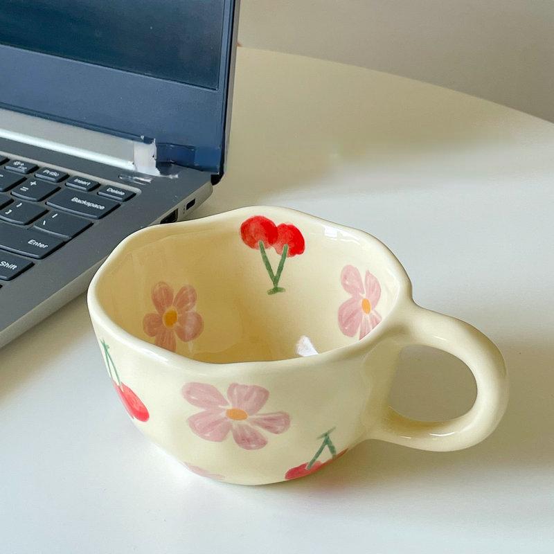 Hand Pinched Irregular Flower Ceramic Mugs Coffee Cups Milk Tea Cup Ins Korean Style Oatmeal Breakfast Mug Drinkware Kitchen Cup