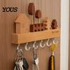 Solid Wood Key Rack Wooden Holder with 6 Metal Hooks, Wall Mounted Storage Modern Organizer Rack, Dual Installation Ways for Entryway And Kitchen