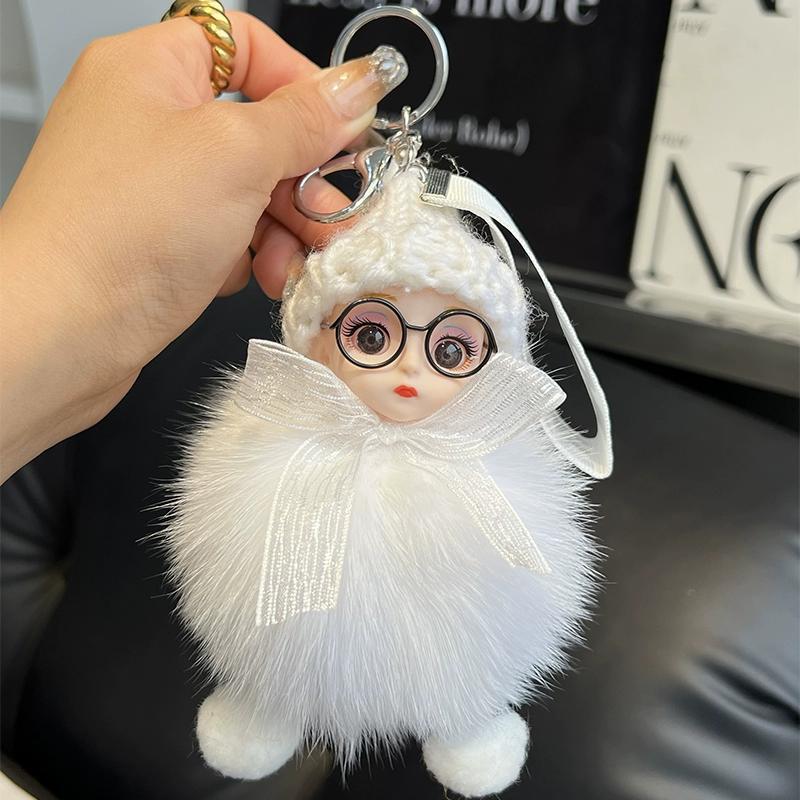 Echter Fuchspelz Puppe Auto Schlüsselanhänger Anhänger Niedliche Plüschpuppe Puppe Buchtaschenanhänger Paargeschenk
