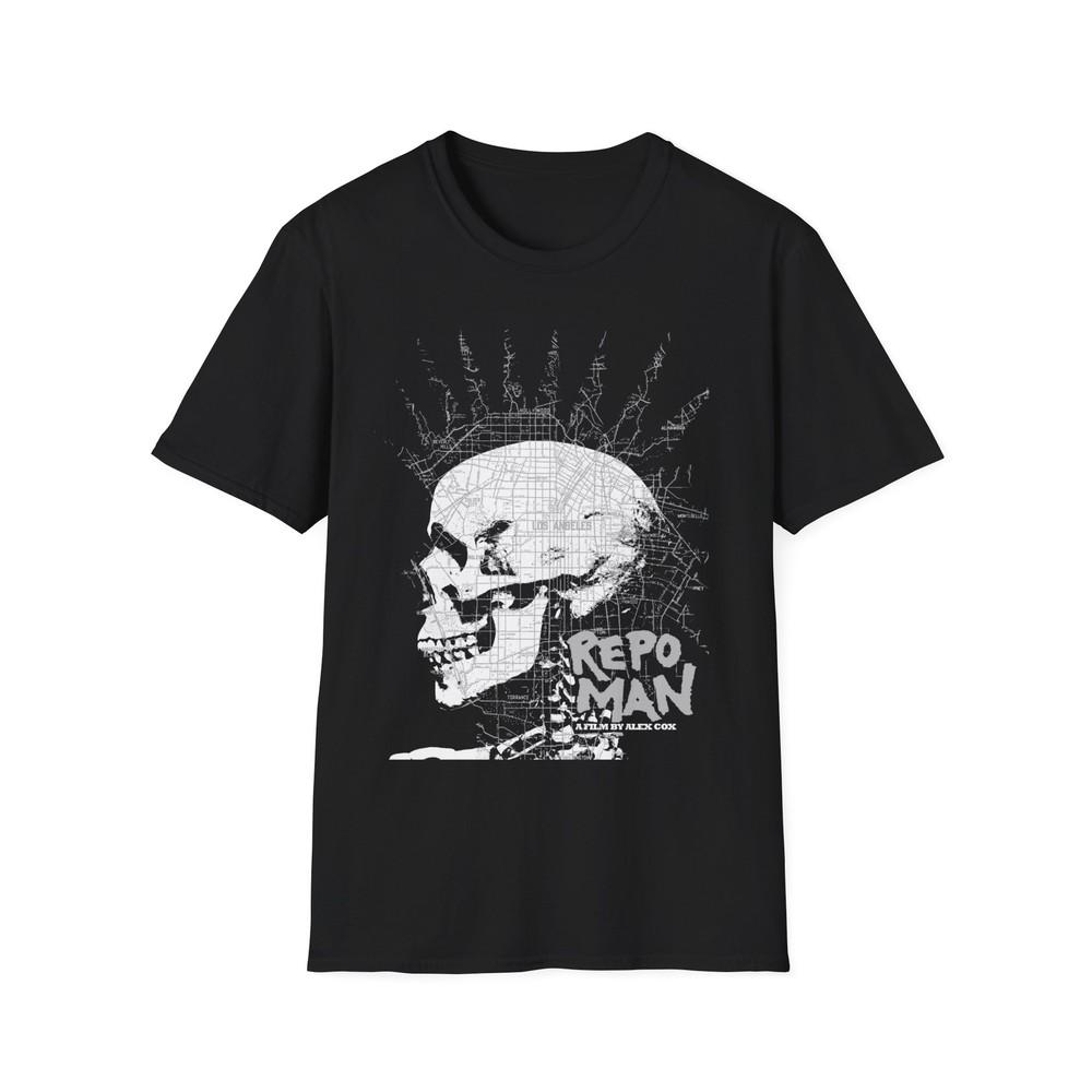 

repo man skull punk in black and white tshirt L