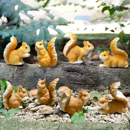 Mini Squirrel Figurine Tiny Resin Squirrel Fairy Garden Accessories Cute Miniature Animal Statue for Moss Landscape DIY Terrarium Home Decor