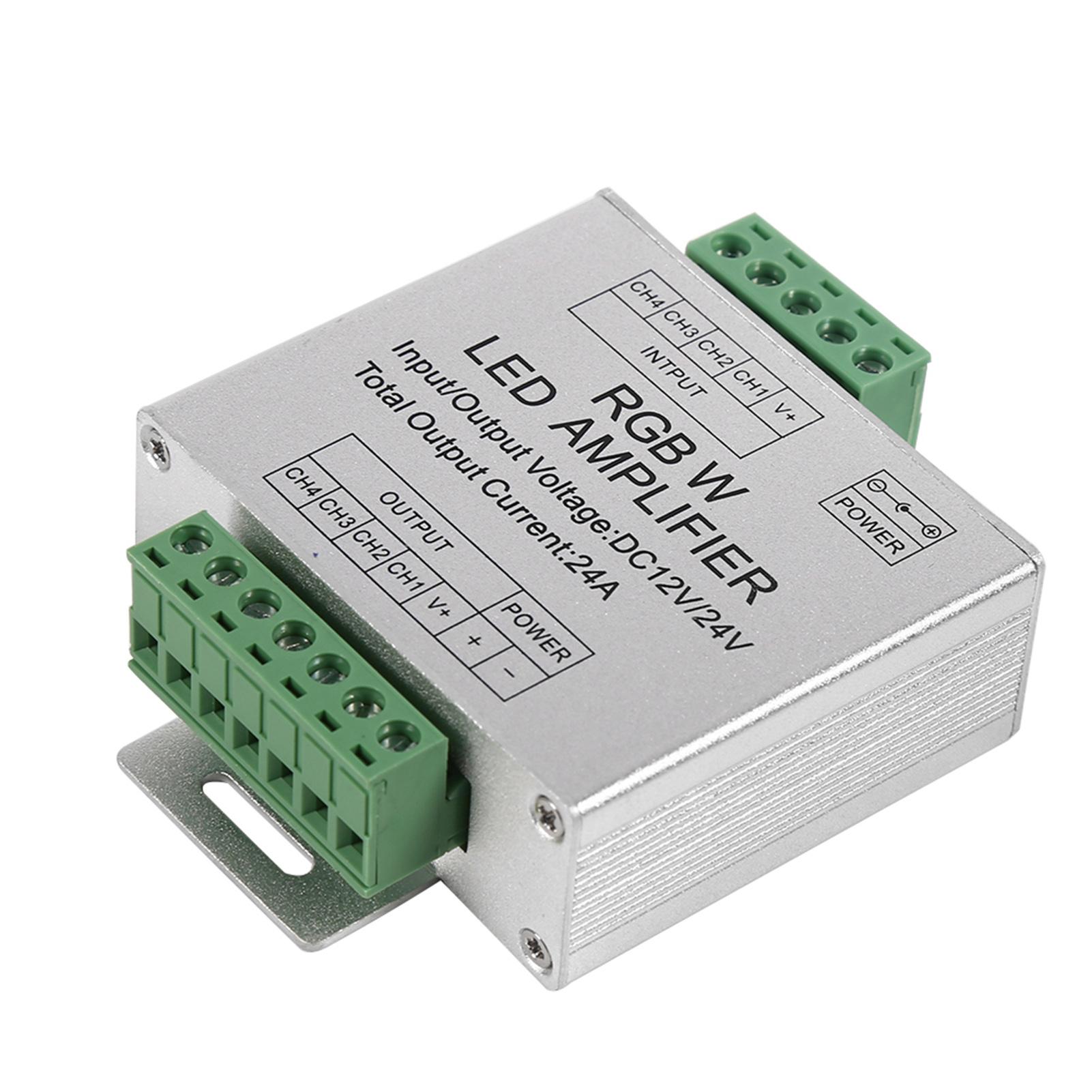 

DC12‑24V 24A RGBW Signal Amplifier 4 Channel Output Circuit Aluminum Shell LED Strip Controller
