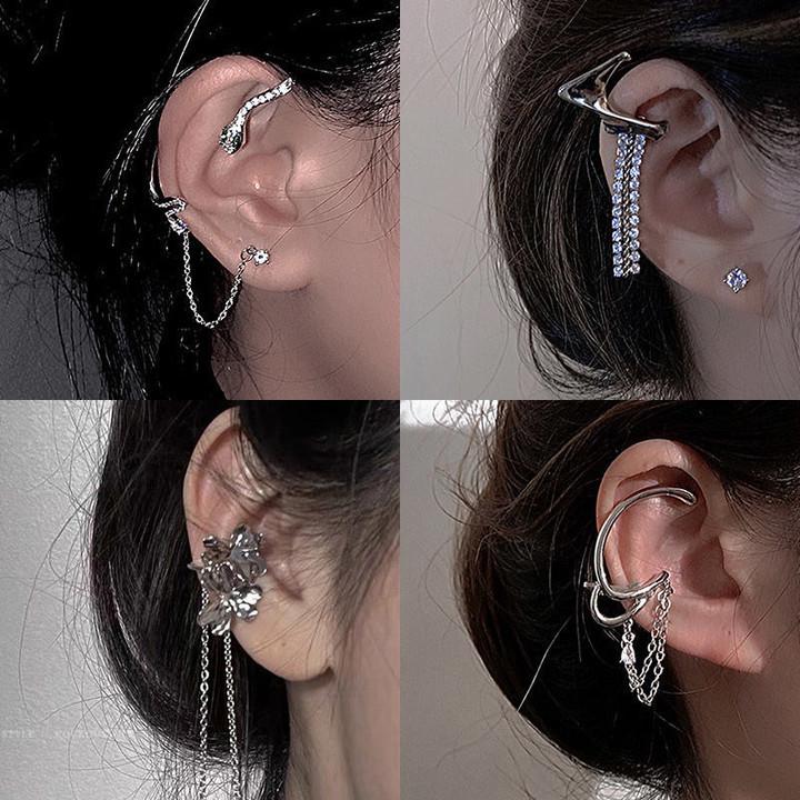 

Silver Needle Asymmetric Elf Ear Tassel Zircon Earrings: Indifferent Style Fashion for Women
